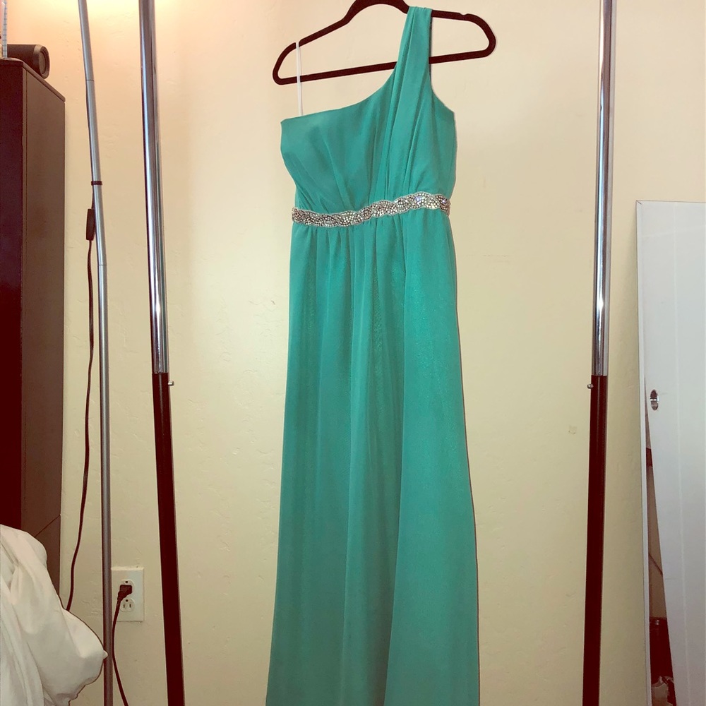 Sea foam green one strap gown
